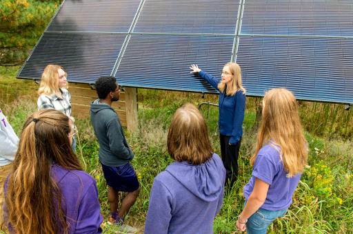 Professor Kendra Liddicoat talks about the solar array at Schmeeckle Reserve.