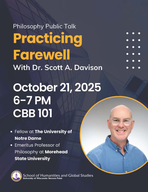 Practicing Farewell philosophy talk title is taking place Oct. 21 from 6-7 pm in Chemistry Biology Building 101. Dr. Scott Davison pictured.