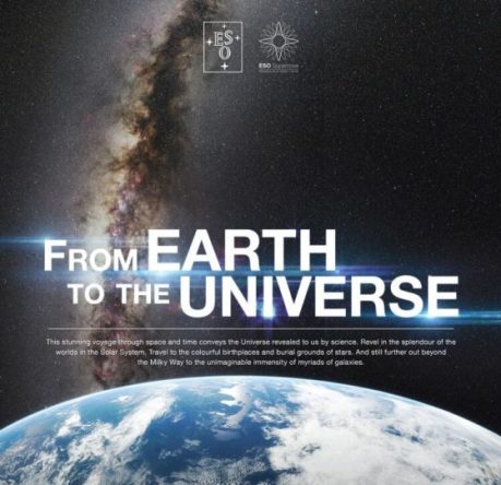 From Earth to the Universe title with view of planet earth
