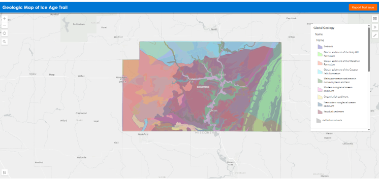 interactive map shows glacial features of Ice Age Trail