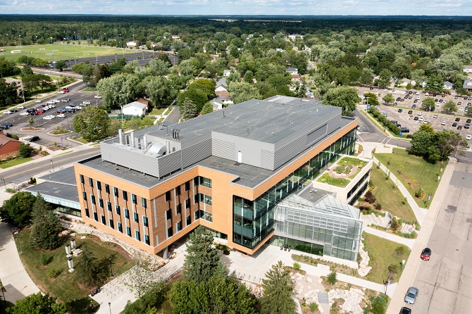 Overhead building shot of Haeni Chemistry Biology Building