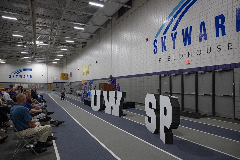 Chancellor Gibson at the Skyward Fieldhouse dedication