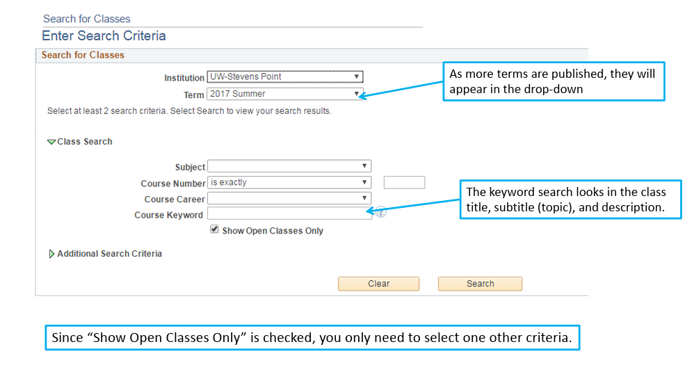 Class Search in accesSPoint options