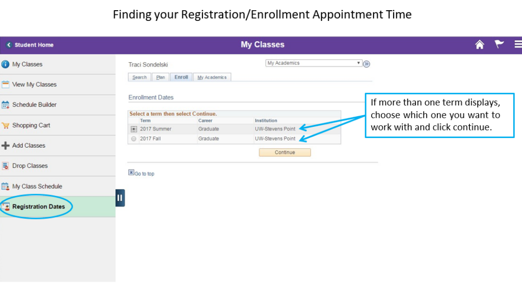 Registration dates view in accesSPoint