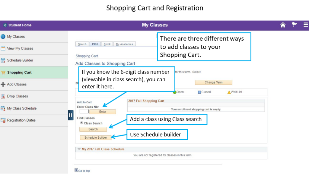 Schedule builder and adding classes to shopping cart