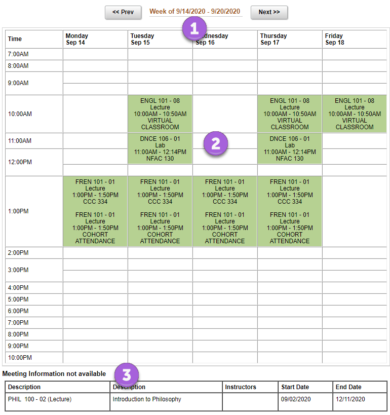 Weekly schedule view example