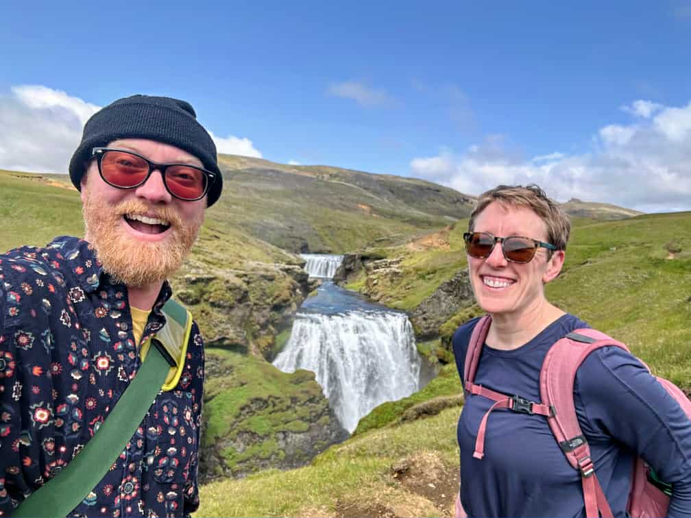 Professors Bowers and Barry standing near scenic view on trip to Europe
