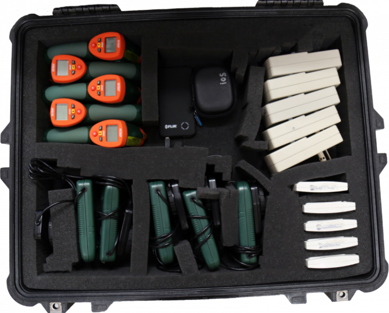 Photo of the Energy Audit Kit from above showing the various tools in the kit.