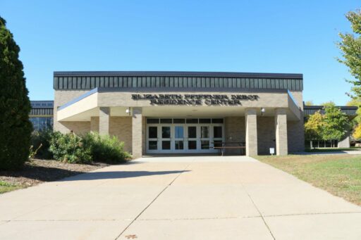 The front of the DeBot Dining Center building