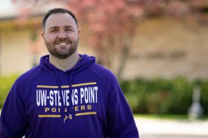 Student Joe Vance outside at the Marshfield campus.