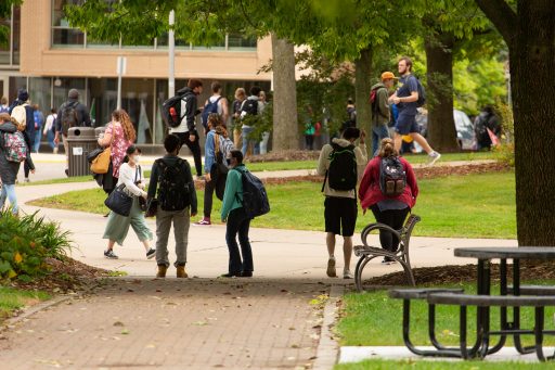 People walking on the UWSP campus