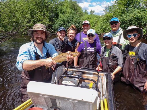 Students use a stream shocker during a field lab at UW-Stevens Point.