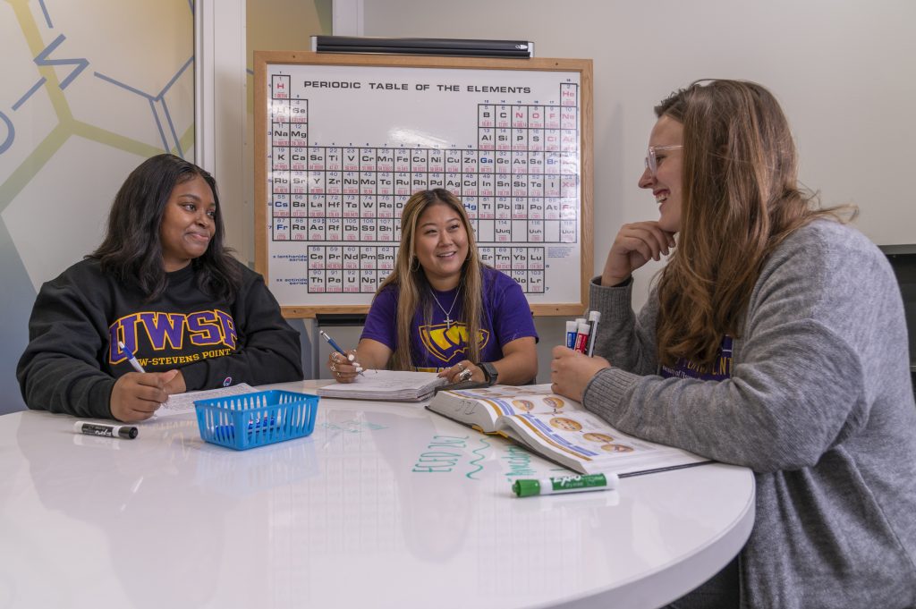 Students in a tutoring session in the Chemistry Biology Building.