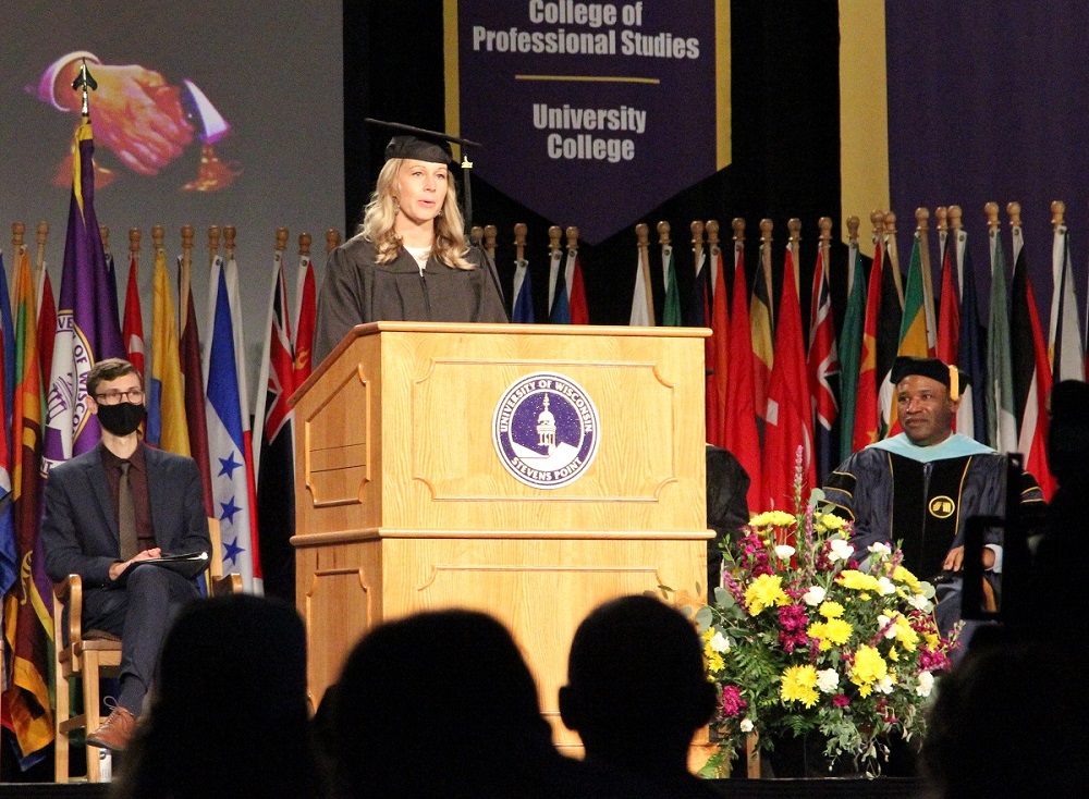 A student soloist performs at UWSP commencement