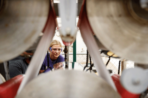 Paper Science and Engineering student working on the paper machine at UW-Stevens Point.