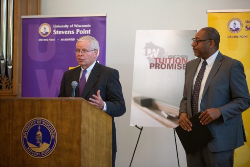 UW System President Jay Rothman and Chancellor Thomas Gibson announce Tuition Promise. at UW-Stevens Point Aug. 16.