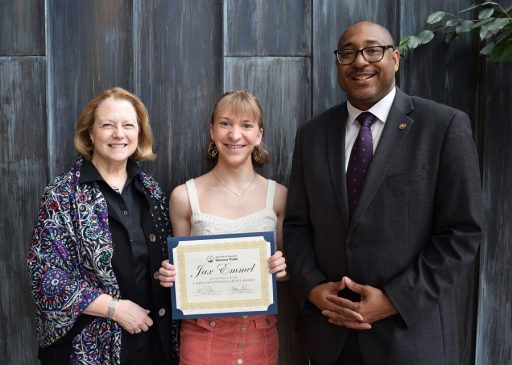 Dean Valerie Cisler, student Jax Emmel and Chancellor Thomas Gibson