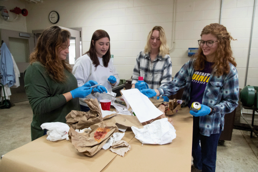 UW-Stevens Point students sorting materials.