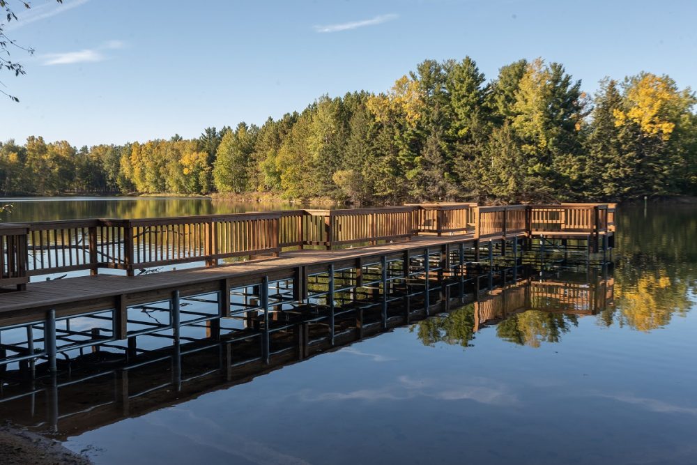 accessible fishing pier on Lake Joanis at Schmeeckle Reserve