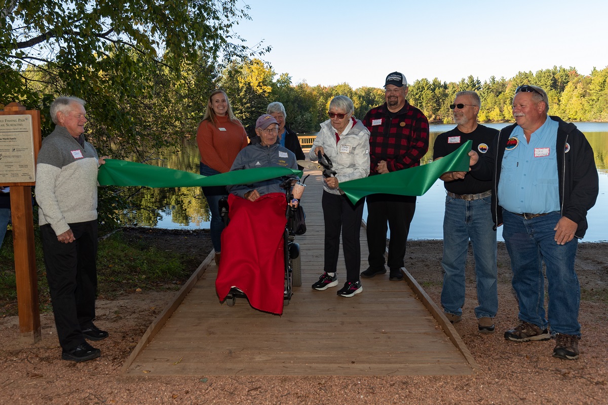 ribbon cutting for new pier, trail surface