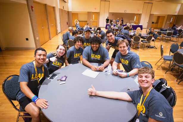 A group of students wearing LEAD T-shirts.