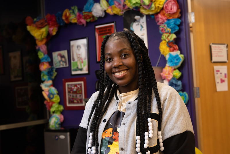 A student in the Black Student Union Office