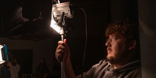 Media studies student in studio