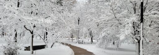 Old Main sidewalk in the snow