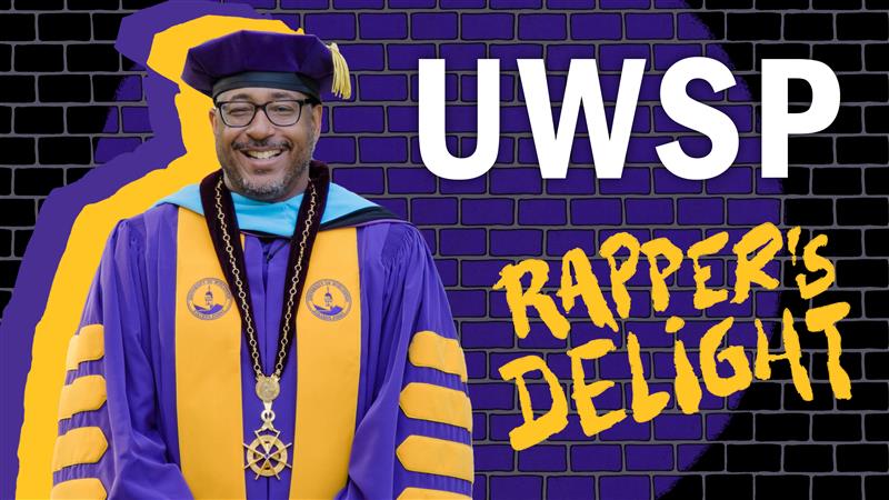 Graphic of Chancellor with UWSP Rapper's Delight on it.