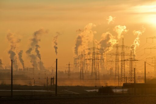 wide angle with polluted air from smoke stacks