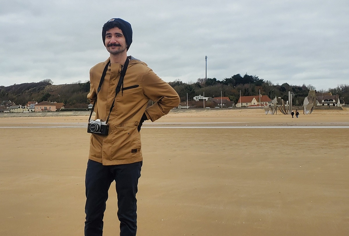 Anthony Spiegel, a UW-Stevens Point senior, is the first UW-Stevens Point student to win a national Gilman Scholarship to study abroad. Here, he visits the D-Day Omaha beach in Normandy, France.