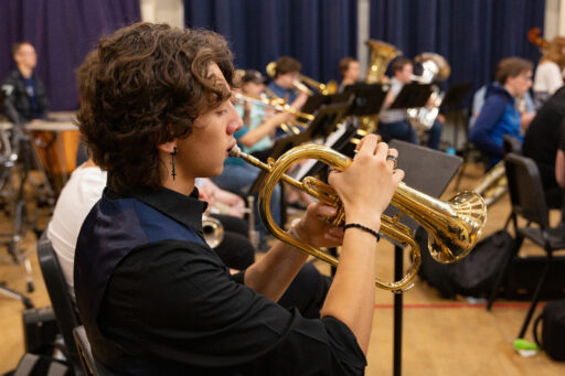 student playing the trumpet at UWsP