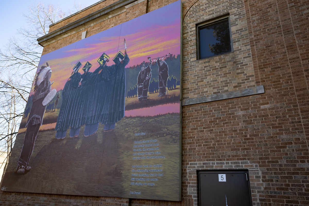 A mural memorializing The Ancestors Buried Below Us will be dedicated at UW-Stevens Point this Friday, May 5.