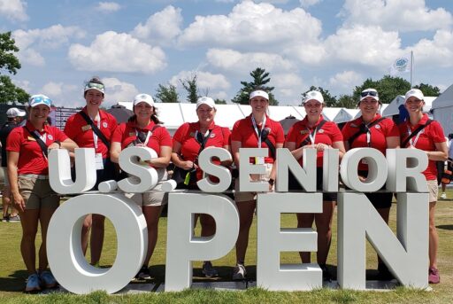Athletic training students stood out in red polos at the U.S. Senior Open, helping spectators with any heath issues.