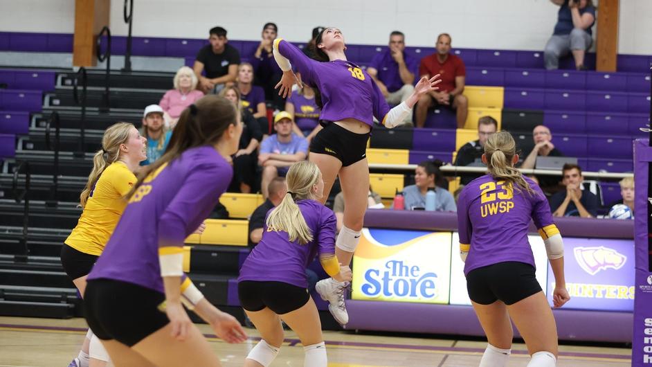 Volleyball player spiking ball