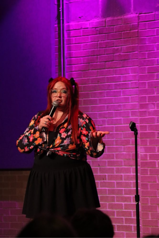 Image of Comedian Jamie Shriner performing at UWSP.