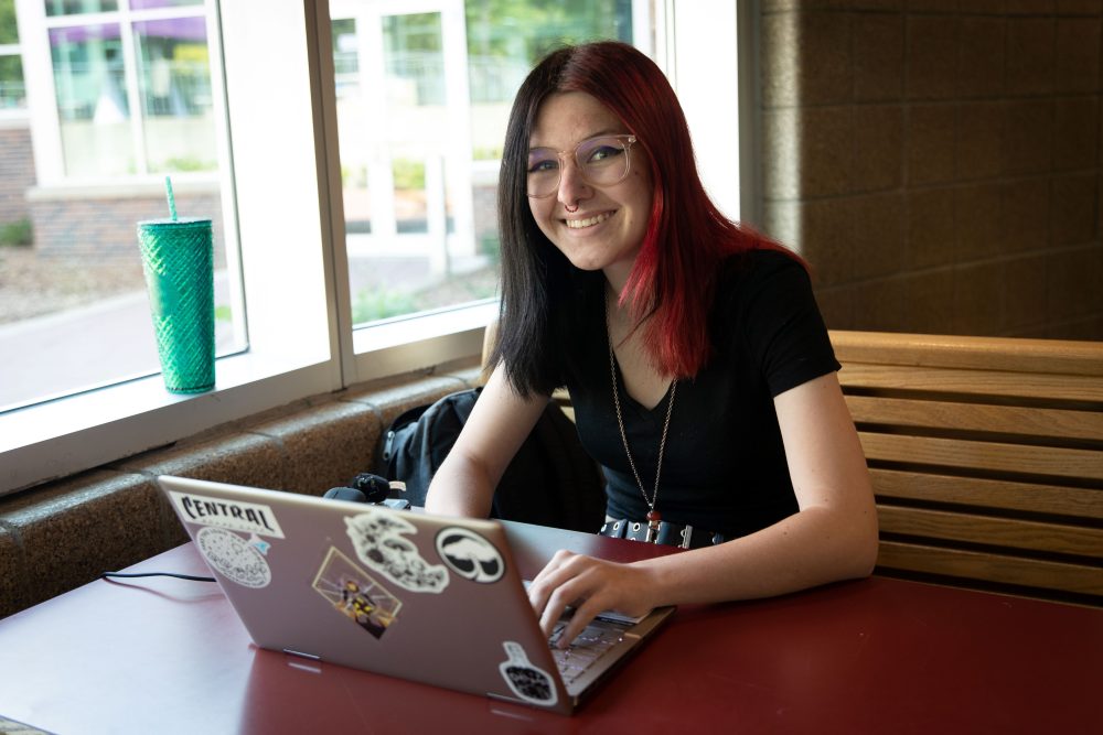 A student using a laptop