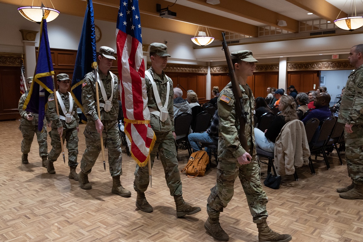 Student members of the ROTC Color Guard will present the colors at a ceremony honoring veterans at UW-Stevens Point on Friday, Nov. 10.