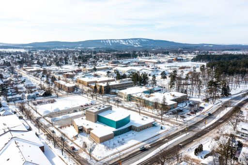 Aerial photo the UWSP at Wausau campus in the winter
