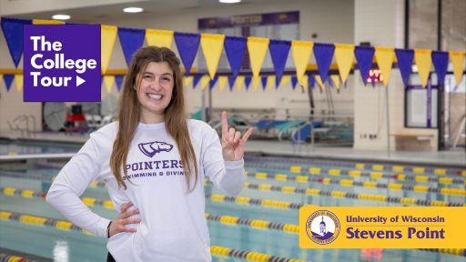 Student posing in front of pool