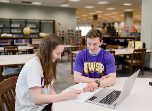 Two students studying at a table