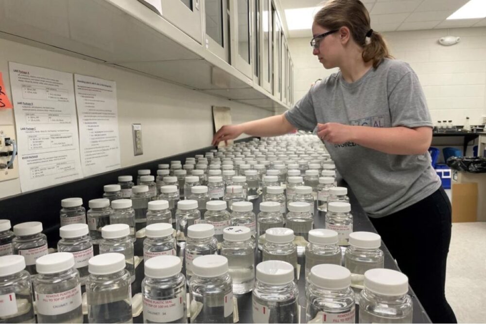 Staff setting up samples for analysis.